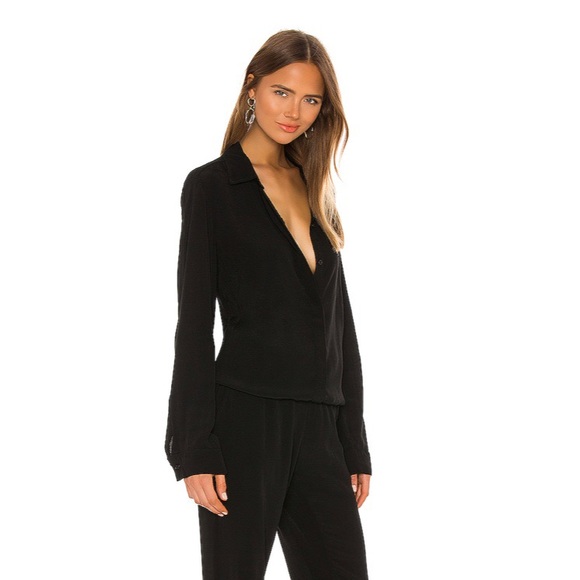 Monrow crepe long sleeve jumpsuit in black - Picture 2 of 6